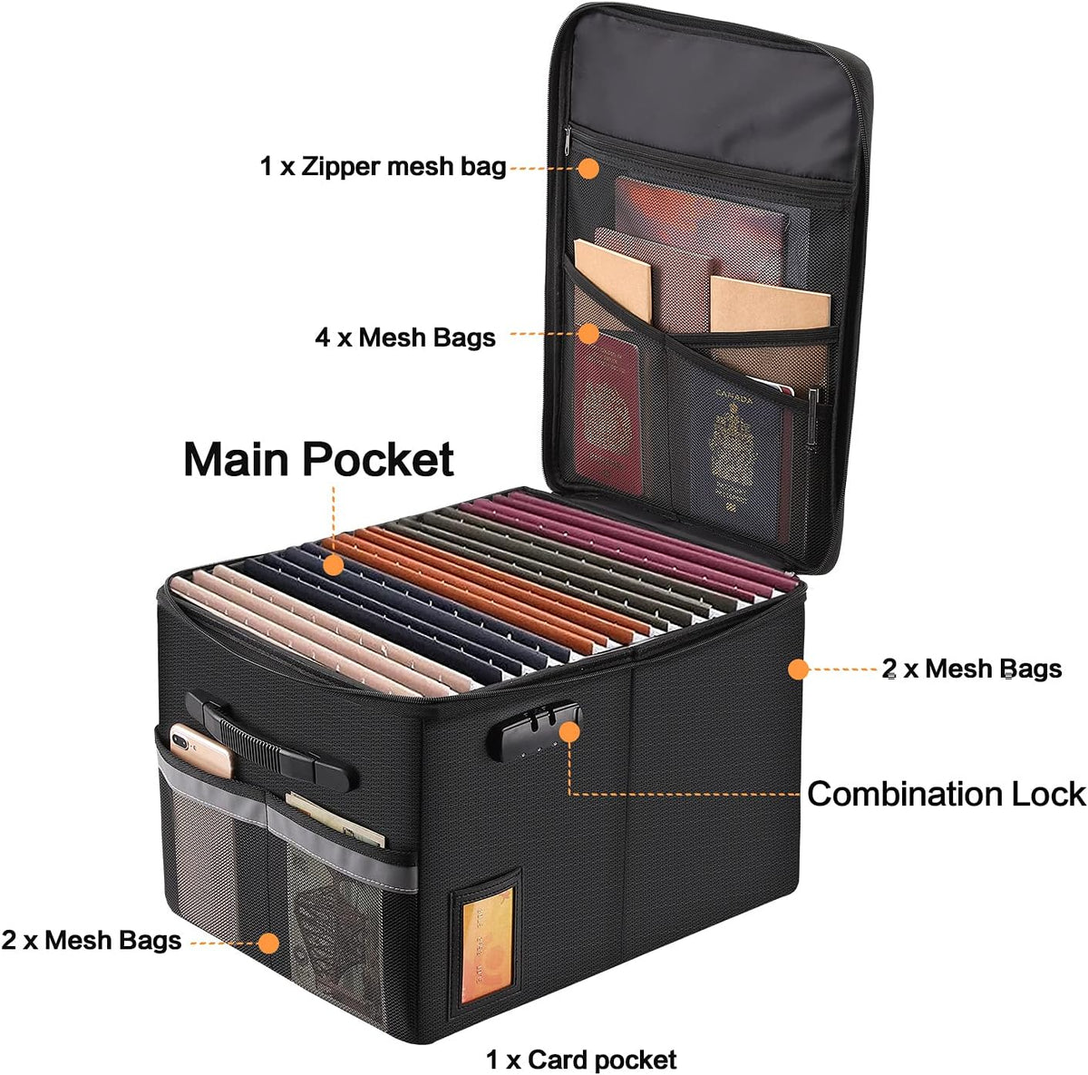 TOMKID Fireproof Document Box, Fireproof File Box with Lids, Important Document Organizer Box with Lock, Portable File Folder Organizer with Handle, 1 Folder (Random Color)