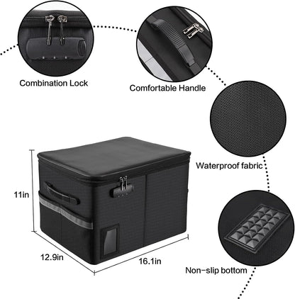 TOMKID Fireproof Document Box, Fireproof File Box with Lids, Important Document Organizer Box with Lock, Portable File Folder Organizer with Handle, 1 Folder (Random Color)