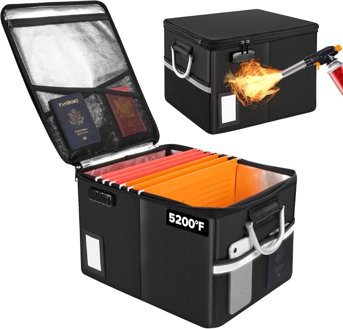 TOMKID Fireproof Document Box, Fireproof File Box with Lids, Important Document Organizer Box with Lock, Portable File Folder Organizer with Handle, 1 Folder (Random Color)