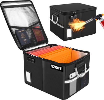 TOMKID Fireproof Document Box, Fireproof File Box with Lids, Important Document Organizer Box with Lock, Portable File Folder Organizer with Handle, 1 Folder (Random Color)
