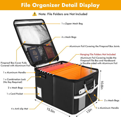 TOMKID Fireproof Document Box, Fireproof File Box with Lids, Important Document Organizer Box with Lock, Portable File Folder Organizer with Handle, 1 Folder (Random Color)