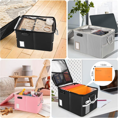 TOMKID Fireproof Document Box, Fireproof File Box with Lids, Important Document Organizer Box with Lock, Portable File Folder Organizer with Handle, 1 Folder (Random Color)