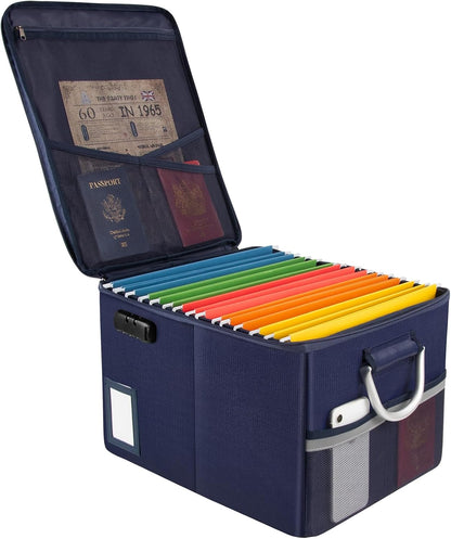 TOMKID Fireproof Document Box, Fireproof File Box with Lids, Important Document Organizer Box with Lock, Portable File Folder Organizer with Handle, 1 Folder (Random Color)