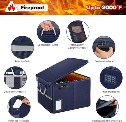 TOMKID Fireproof Document Box, Fireproof File Box with Lids, Important Document Organizer Box with Lock, Portable File Folder Organizer with Handle, 1 Folder (Random Color)