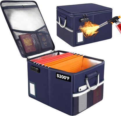 TOMKID Fireproof Document Box, Fireproof File Box with Lids, Important Document Organizer Box with Lock, Portable File Folder Organizer with Handle, 1 Folder (Random Color)