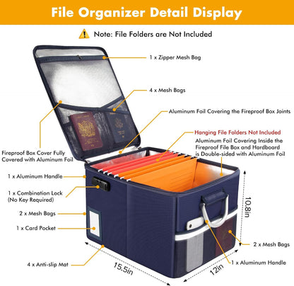 TOMKID Fireproof Document Box, Fireproof File Box with Lids, Important Document Organizer Box with Lock, Portable File Folder Organizer with Handle, 1 Folder (Random Color)
