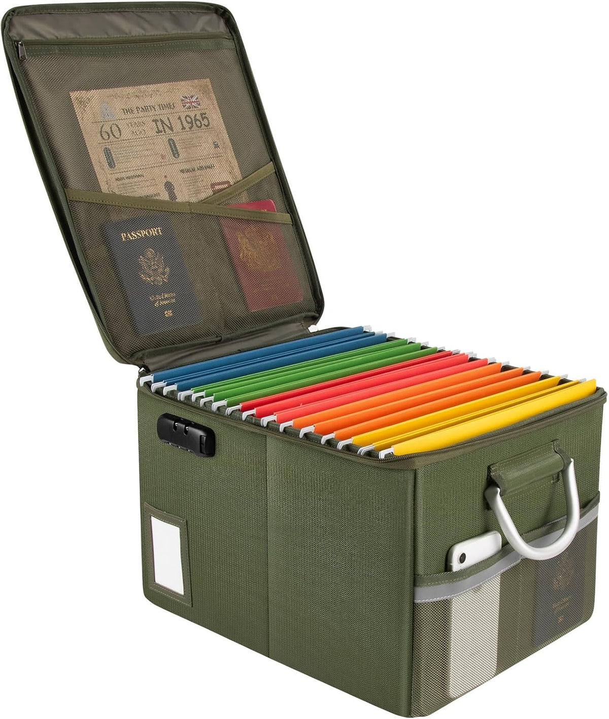 TOMKID Fireproof Document Box, Fireproof File Box with Lids, Important Document Organizer Box with Lock, Portable File Folder Organizer with Handle, 1 Folder (Random Color)
