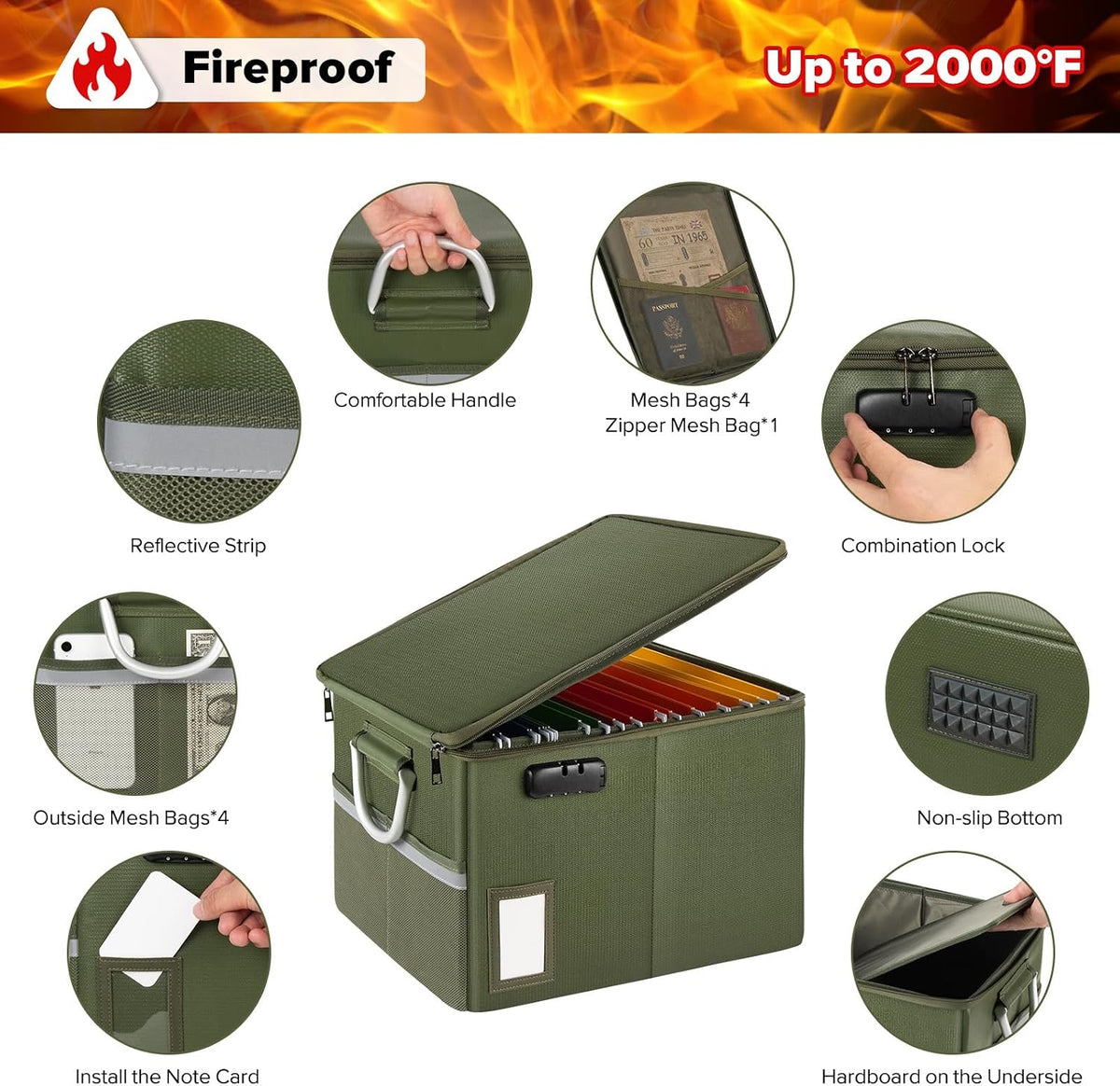 TOMKID Fireproof Document Box, Fireproof File Box with Lids, Important Document Organizer Box with Lock, Portable File Folder Organizer with Handle, 1 Folder (Random Color)