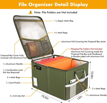 TOMKID Fireproof Document Box, Fireproof File Box with Lids, Important Document Organizer Box with Lock, Portable File Folder Organizer with Handle, 1 Folder (Random Color)