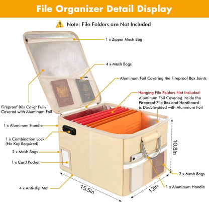 TOMKID Fireproof Document Box, Fireproof File Box with Lids, Important Document Organizer Box with Lock, Portable File Folder Organizer with Handle, 1 Folder (Random Color)