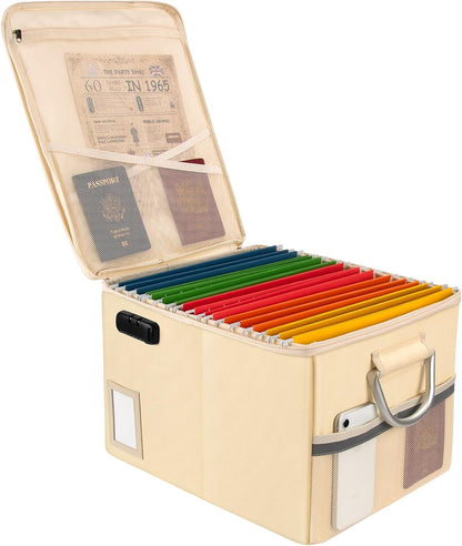 TOMKID Fireproof Document Box, Fireproof File Box with Lids, Important Document Organizer Box with Lock, Portable File Folder Organizer with Handle, 1 Folder (Random Color)