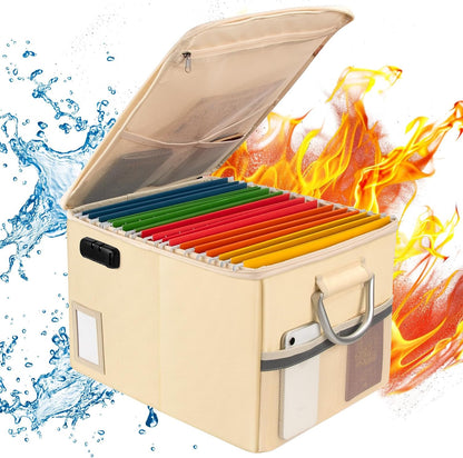 TOMKID Fireproof Document Box, Fireproof File Box with Lids, Important Document Organizer Box with Lock, Portable File Folder Organizer with Handle, 1 Folder (Random Color)