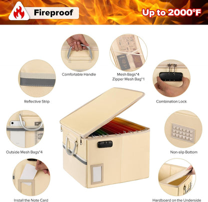 TOMKID Fireproof Document Box, Fireproof File Box with Lids, Important Document Organizer Box with Lock, Portable File Folder Organizer with Handle, 1 Folder (Random Color)