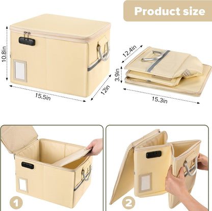 TOMKID Fireproof Document Box, Fireproof File Box with Lids, Important Document Organizer Box with Lock, Portable File Folder Organizer with Handle, 1 Folder (Random Color)