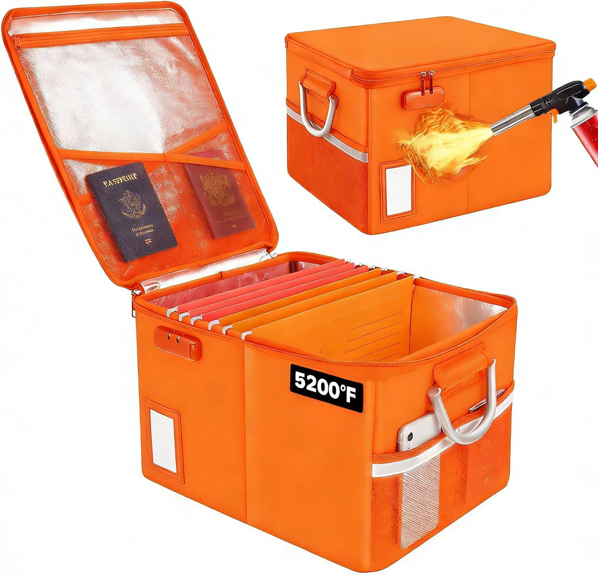 TOMKID Fireproof Document Box, Fireproof File Box with Lids, Important Document Organizer Box with Lock, Portable File Folder Organizer with Handle, 1 Folder (Random Color)