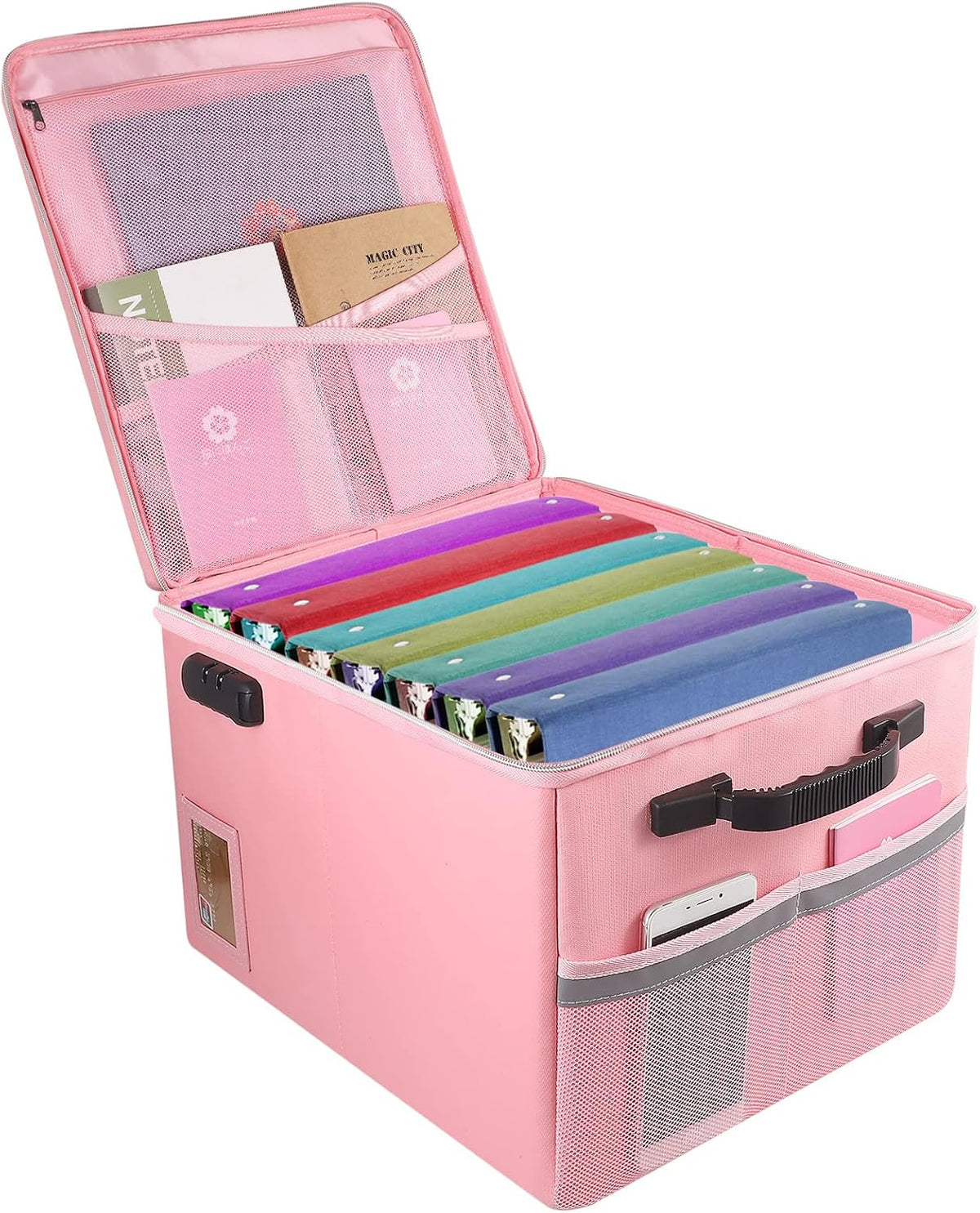 TOMKID Fireproof Document Box, Fireproof File Box with Lids, Important Document Organizer Box with Lock, Portable File Folder Organizer with Handle, 1 Folder (Random Color)
