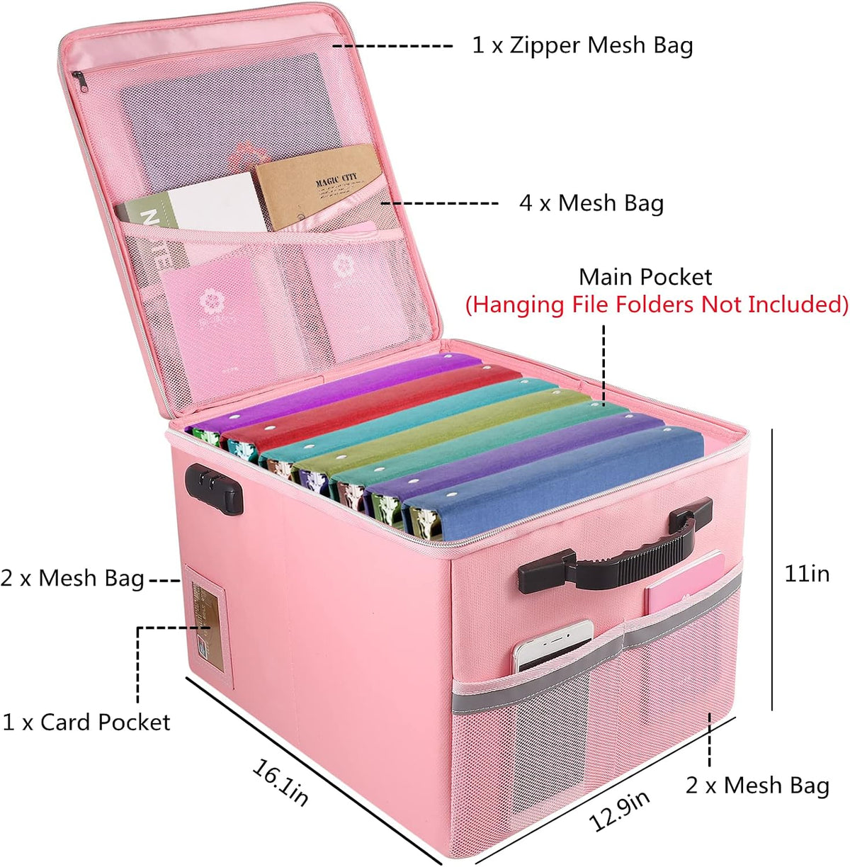 TOMKID Fireproof Document Box, Fireproof File Box with Lids, Important Document Organizer Box with Lock, Portable File Folder Organizer with Handle, 1 Folder (Random Color)