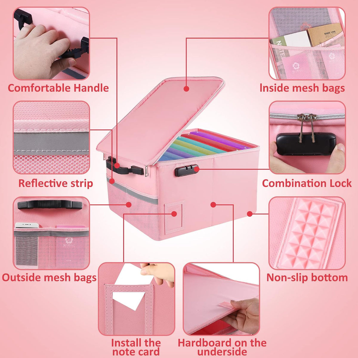 TOMKID Fireproof Document Box, Fireproof File Box with Lids, Important Document Organizer Box with Lock, Portable File Folder Organizer with Handle, 1 Folder (Random Color)