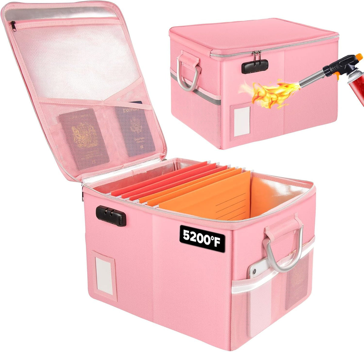 TOMKID Fireproof Document Box, Fireproof File Box with Lids, Important Document Organizer Box with Lock, Portable File Folder Organizer with Handle, 1 Folder (Random Color)