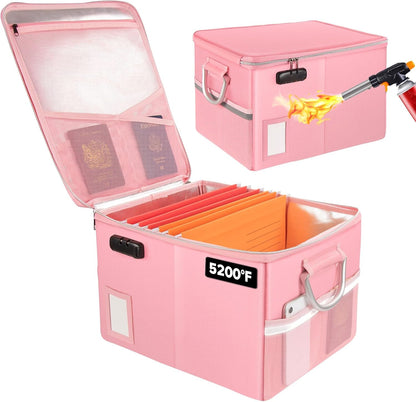 TOMKID Fireproof Document Box, Fireproof File Box with Lids, Important Document Organizer Box with Lock, Portable File Folder Organizer with Handle, 1 Folder (Random Color)