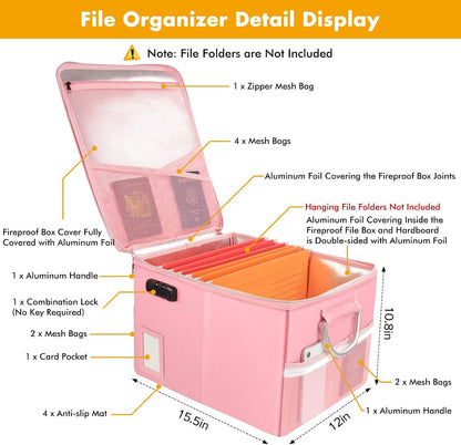 TOMKID Fireproof Document Box, Fireproof File Box with Lids, Important Document Organizer Box with Lock, Portable File Folder Organizer with Handle, 1 Folder (Random Color)