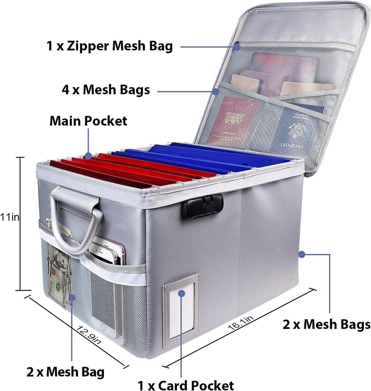 TOMKID Fireproof Document Box, Fireproof File Box with Lids, Important Document Organizer Box with Lock, Portable File Folder Organizer with Handle, 1 Folder (Random Color)