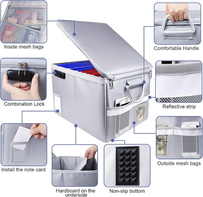 TOMKID Fireproof Document Box, Fireproof File Box with Lids, Important Document Organizer Box with Lock, Portable File Folder Organizer with Handle, 1 Folder (Random Color)