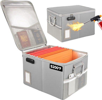 TOMKID Fireproof Document Box, Fireproof File Box with Lids, Important Document Organizer Box with Lock, Portable File Folder Organizer with Handle, 1 Folder (Random Color)