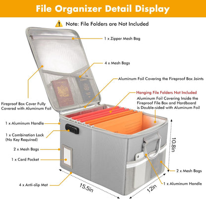 TOMKID Fireproof Document Box, Fireproof File Box with Lids, Important Document Organizer Box with Lock, Portable File Folder Organizer with Handle, 1 Folder (Random Color)