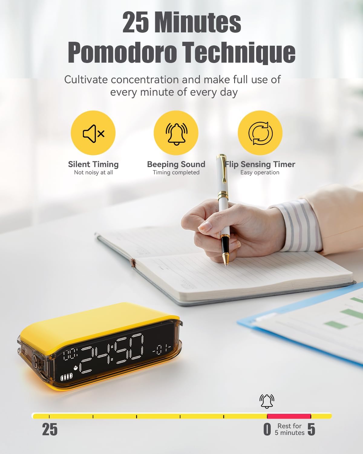 Pomodoro Timer Clock, Desk Timer for Productivity