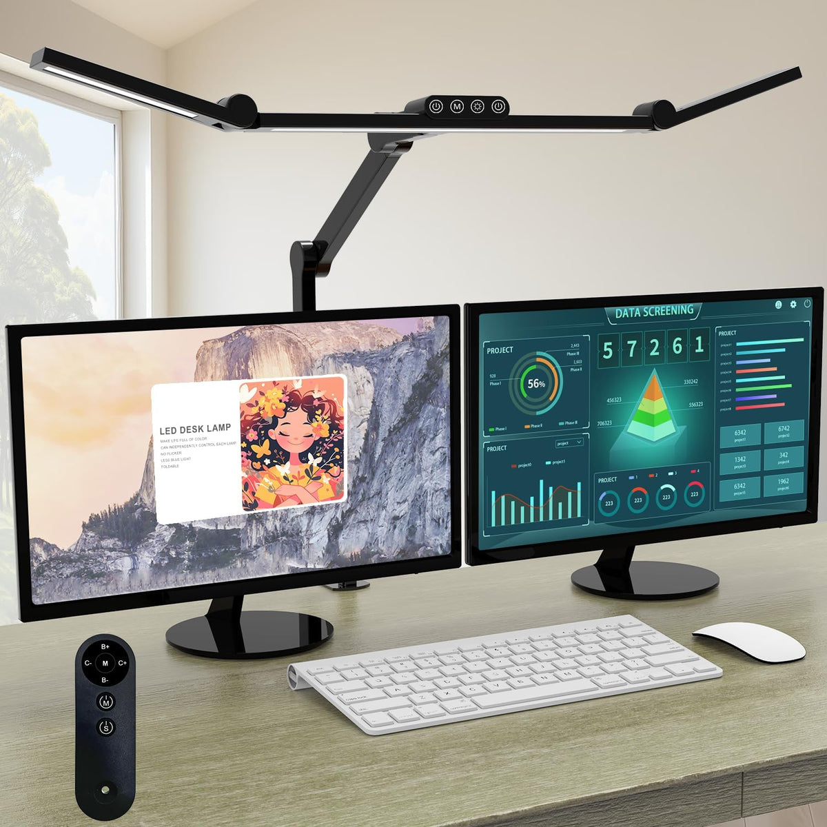 Led Desk Lamp with Clamp, Architect Desk Lamp for Home Office with Atmosphere Lighting, 24W Ultra Bright Auto Dimming Computer Light Stepless Dimming and Tempering LED Table Light