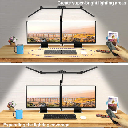 Led Desk Lamp with Clamp, Architect Desk Lamp for Home Office with Atmosphere Lighting, 24W Ultra Bright Auto Dimming Computer Light Stepless Dimming and Tempering LED Table Light