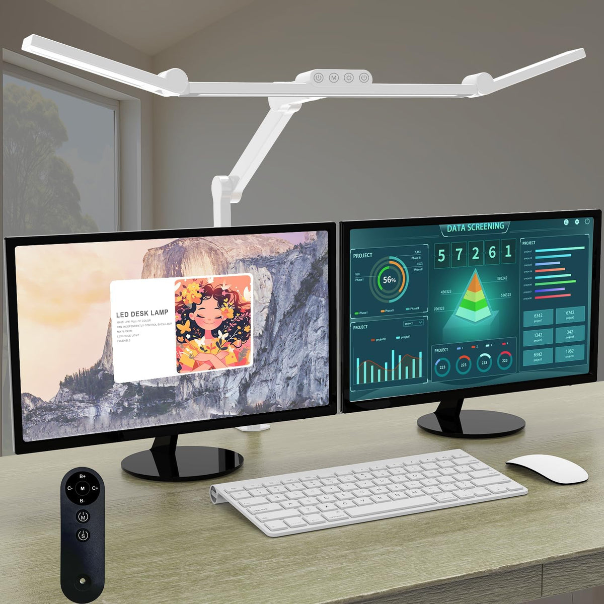 Led Desk Lamp with Clamp, Architect Desk Lamp for Home Office with Atmosphere Lighting, 24W Ultra Bright Auto Dimming Computer Light Stepless Dimming and Tempering LED Table Light