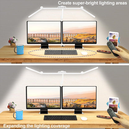 Led Desk Lamp with Clamp, Architect Desk Lamp for Home Office with Atmosphere Lighting, 24W Ultra Bright Auto Dimming Computer Light Stepless Dimming and Tempering LED Table Light