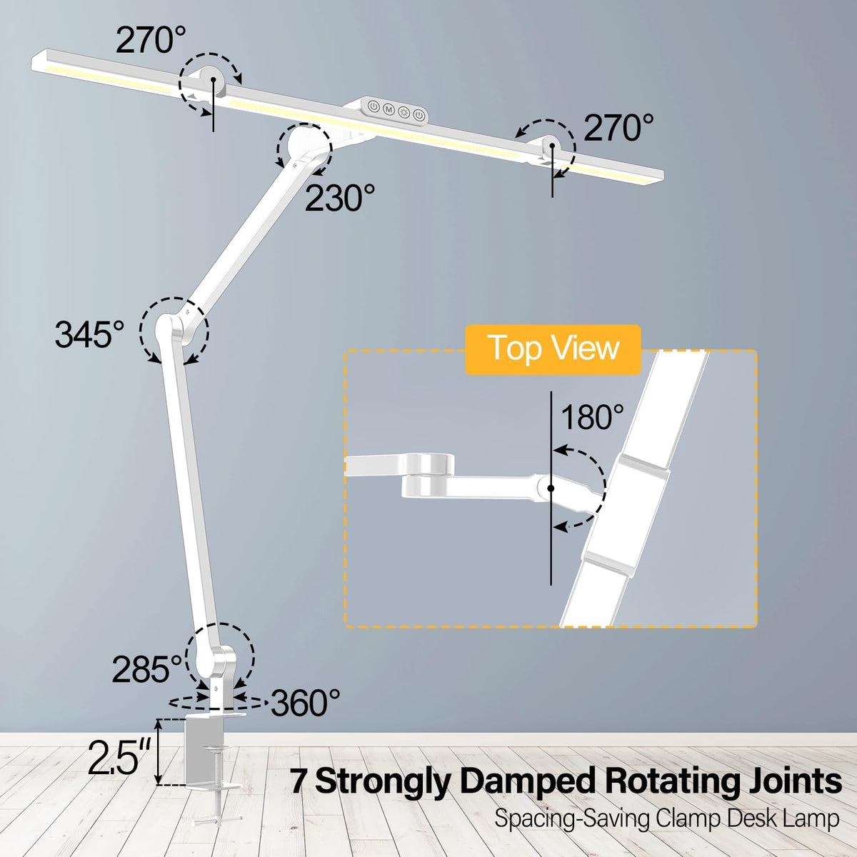 Led Desk Lamp with Clamp, Architect Desk Lamp for Home Office with Atmosphere Lighting, 24W Ultra Bright Auto Dimming Computer Light Stepless Dimming and Tempering LED Table Light