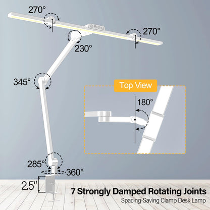 Led Desk Lamp with Clamp, Architect Desk Lamp for Home Office with Atmosphere Lighting, 24W Ultra Bright Auto Dimming Computer Light Stepless Dimming and Tempering LED Table Light