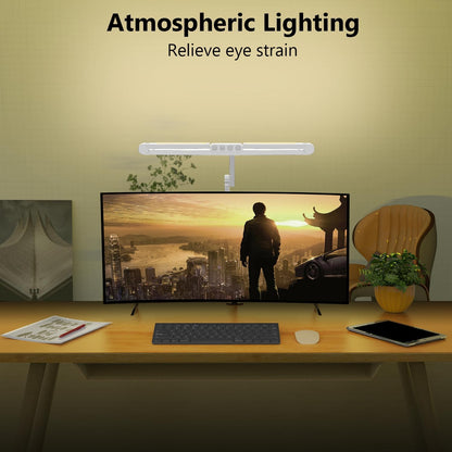 Led Desk Lamp with Clamp, Architect Desk Lamp for Home Office with Atmosphere Lighting, 24W Ultra Bright Auto Dimming Computer Light Stepless Dimming and Tempering LED Table Light