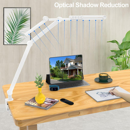 Led Desk Lamp with Clamp, Architect Desk Lamp for Home Office with Atmosphere Lighting, 24W Ultra Bright Auto Dimming Computer Light Stepless Dimming and Tempering LED Table Light