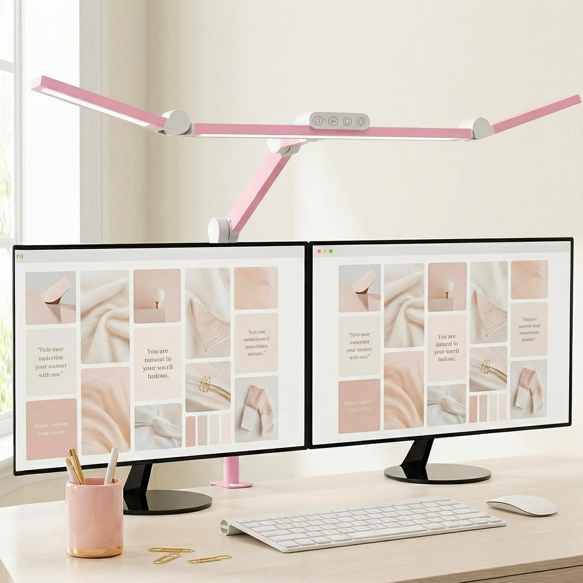 Led Desk Lamp with Clamp, Architect Desk Lamp for Home Office with Atmosphere Lighting, 24W Ultra Bright Auto Dimming Computer Light Stepless Dimming and Tempering LED Table Light