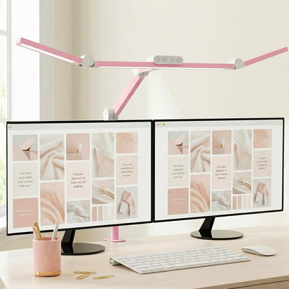 Led Desk Lamp with Clamp, Architect Desk Lamp for Home Office with Atmosphere Lighting, 24W Ultra Bright Auto Dimming Computer Light Stepless Dimming and Tempering LED Table Light
