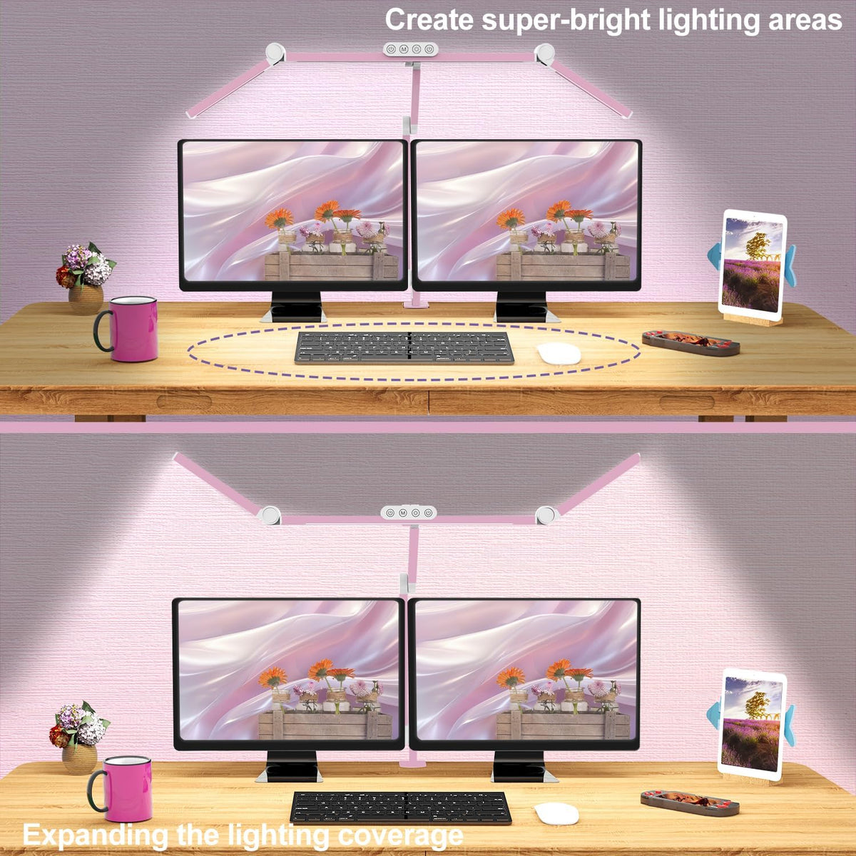 Led Desk Lamp with Clamp, Architect Desk Lamp for Home Office with Atmosphere Lighting, 24W Ultra Bright Auto Dimming Computer Light Stepless Dimming and Tempering LED Table Light