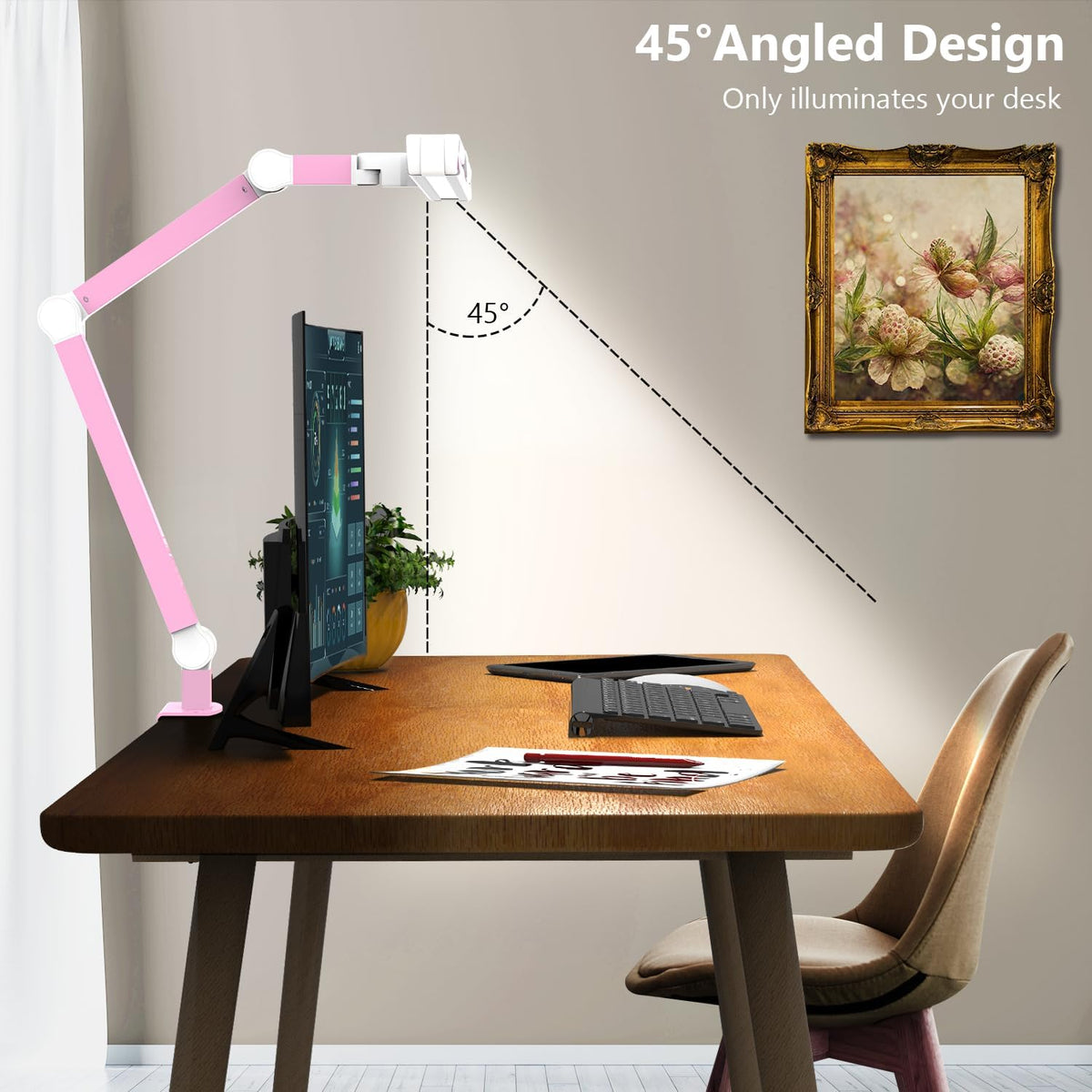 Led Desk Lamp with Clamp, Architect Desk Lamp for Home Office with Atmosphere Lighting, 24W Ultra Bright Auto Dimming Computer Light Stepless Dimming and Tempering LED Table Light