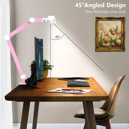Led Desk Lamp with Clamp, Architect Desk Lamp for Home Office with Atmosphere Lighting, 24W Ultra Bright Auto Dimming Computer Light Stepless Dimming and Tempering LED Table Light