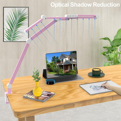 Led Desk Lamp with Clamp, Architect Desk Lamp for Home Office with Atmosphere Lighting, 24W Ultra Bright Auto Dimming Computer Light Stepless Dimming and Tempering LED Table Light