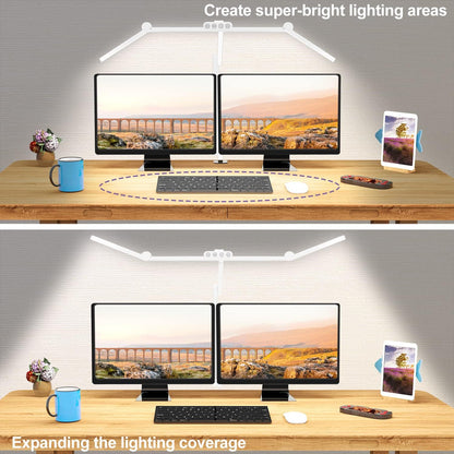 Led Desk Lamp with Clamp, Architect Desk Lamp for Home Office with Atmosphere Lighting, 24W Ultra Bright Auto Dimming Computer Light Stepless Dimming and Tempering LED Table Light
