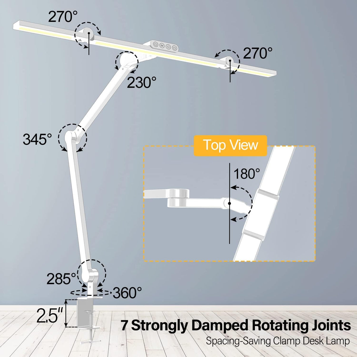 Led Desk Lamp with Clamp, Architect Desk Lamp for Home Office with Atmosphere Lighting, 24W Ultra Bright Auto Dimming Computer Light Stepless Dimming and Tempering LED Table Light