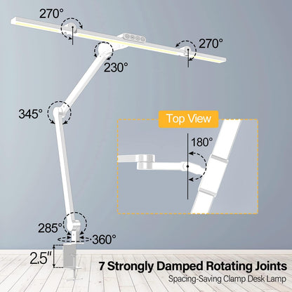 Led Desk Lamp with Clamp, Architect Desk Lamp for Home Office with Atmosphere Lighting, 24W Ultra Bright Auto Dimming Computer Light Stepless Dimming and Tempering LED Table Light