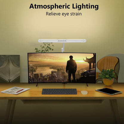 Led Desk Lamp with Clamp, Architect Desk Lamp for Home Office with Atmosphere Lighting, 24W Ultra Bright Auto Dimming Computer Light Stepless Dimming and Tempering LED Table Light