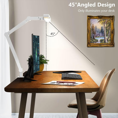 Led Desk Lamp with Clamp, Architect Desk Lamp for Home Office with Atmosphere Lighting, 24W Ultra Bright Auto Dimming Computer Light Stepless Dimming and Tempering LED Table Light