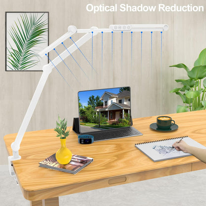 Led Desk Lamp with Clamp, Architect Desk Lamp for Home Office with Atmosphere Lighting, 24W Ultra Bright Auto Dimming Computer Light Stepless Dimming and Tempering LED Table Light
